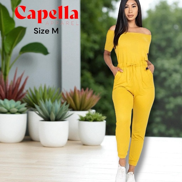 Super Comfy Capella Mustard Ladies Two-Way Shoulder Drawstring Jumpsuit - Picture 16 of 16